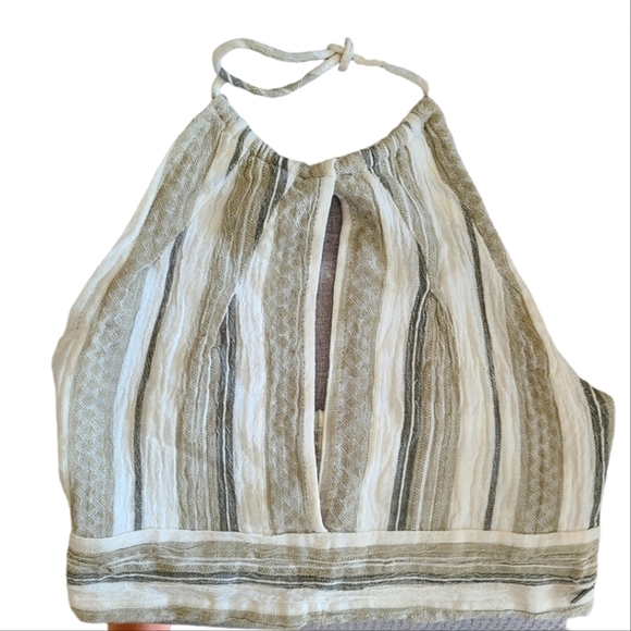 ROXY Green Cotton Striped Smock Back Cropped Halter Top Size XS - Picture 1 of 5